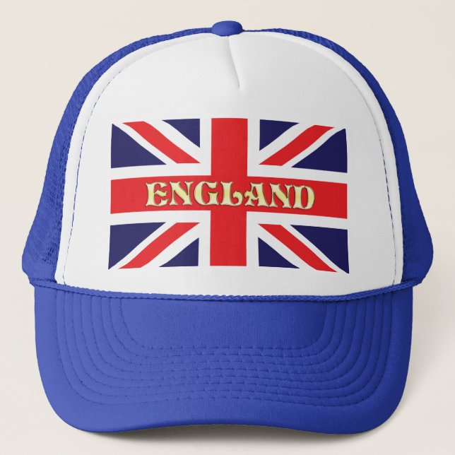 A Union Jack flag with England across it Trucker Hat (Front)