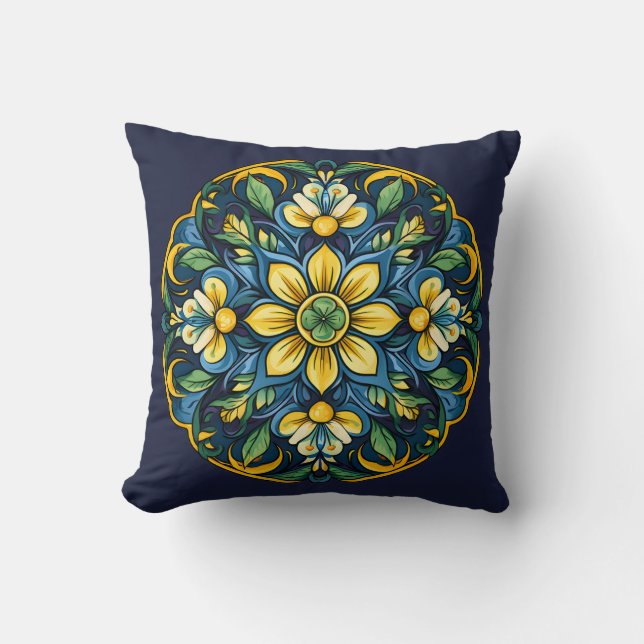 💚💙💛 A Unique Azulejo Elegance: Midnight Garden Cushion (Front)