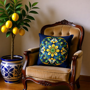 💚💙💛 A Unique Azulejo Elegance: Midnight Garden Cushion