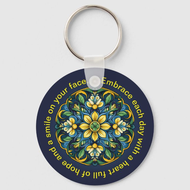 💚💙💛 A Unique Azulejo Elegance: Midnight Garden Key Ring (Back)