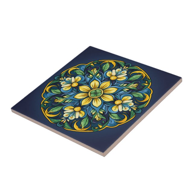 💚💙💛 A Unique Azulejo Elegance: Midnight Garden Tile (Side)