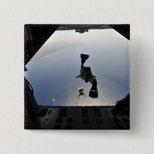 A US Air Force pararescueman jumping out 15 Cm Square Badge