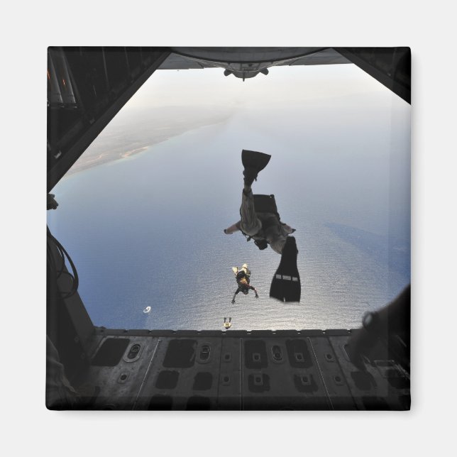 A US Air Force pararescueman jumping out Magnet (Front)