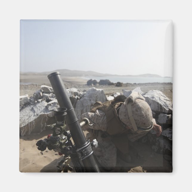 A US Marine fires a mortar in Salinas, Peru Magnet (Front)