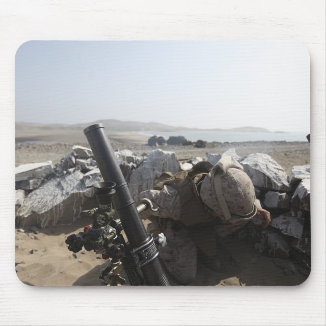 A US Marine fires a mortar in Salinas, Peru Mouse Mat (Front)