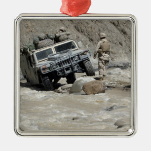 A US Marine guiding the driver of a Humvee Metal Tree Decoration