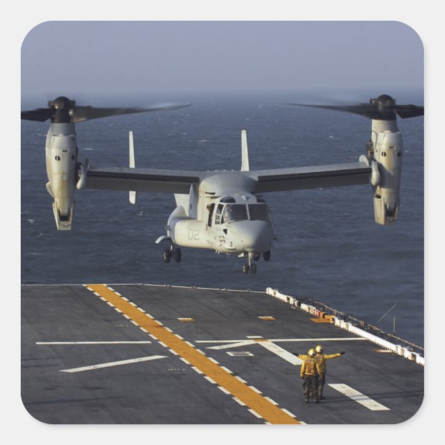 A V-22 Osprey aircraft prepares to land Square Sticker (Front)