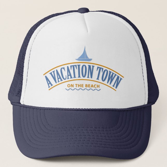 A vacation town on the beach trucker hat (Front)