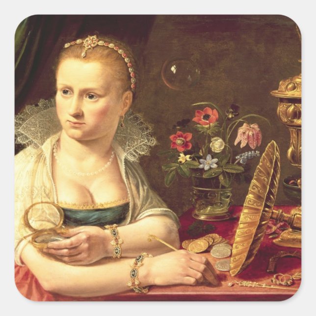 A vanitas portrait of a lady believed to be Clara Square Sticker (Front)