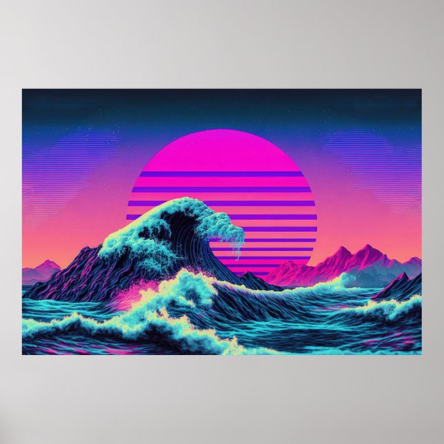 A Vaporwave Encounter with the Ocean's Majesty Poster (Front)
