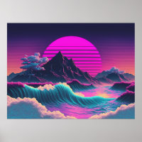 A Vaporwave Sunset Overlooking the Ocean