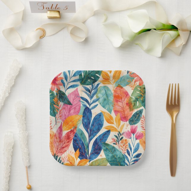 A variety of leaves and flower Birthday or Shower  Paper Plate (Wedding)