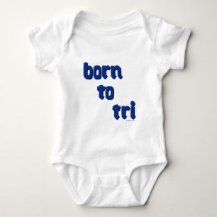 A variety of products with the "born to tri" logo baby bodysuit