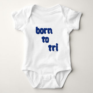 A variety of products with the "born to tri" logo baby bodysuit