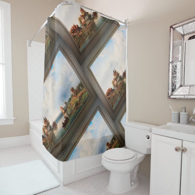 A Vast River Landscape With Windmills Shower Curtain (In Situ)