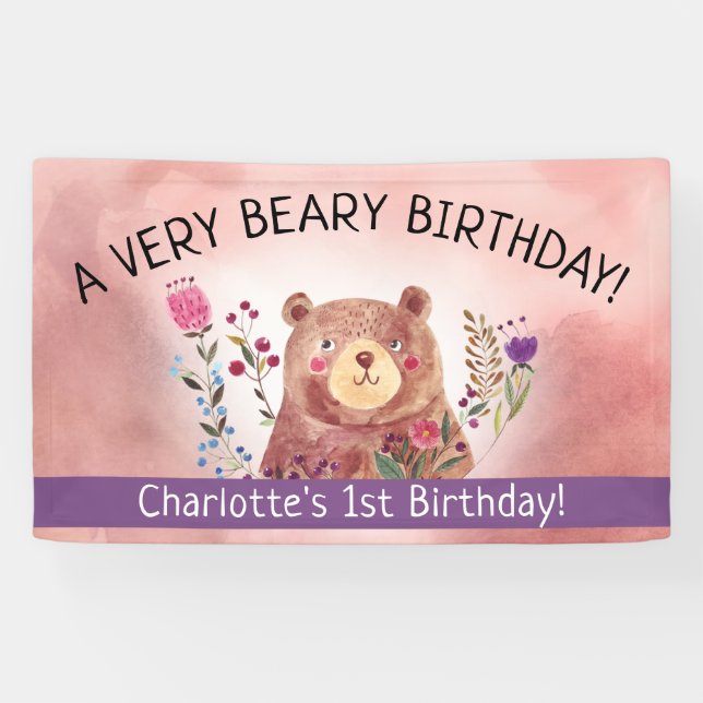 A Very Beary Birthday | Cute Bear Child's Birthday Banner (Horizontal)