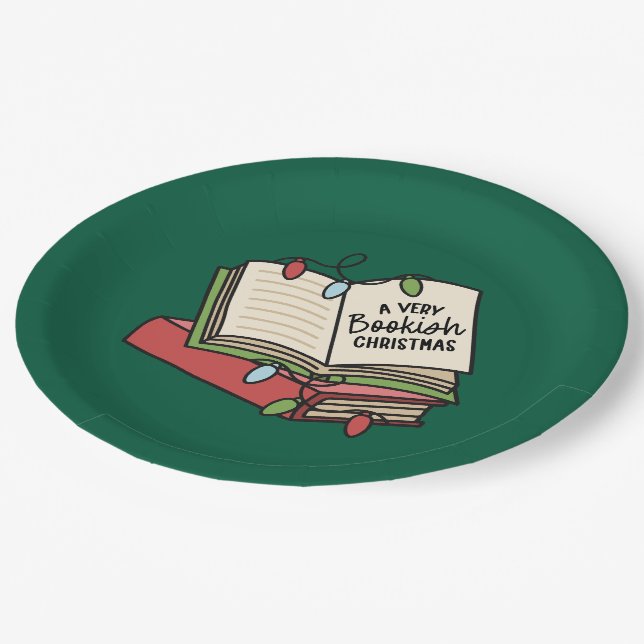 A Very Bookish Christmas - Green Paper Plate (Angled)