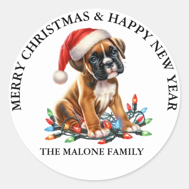 A Very Boxer Christmas Classic Round Sticker (Front)