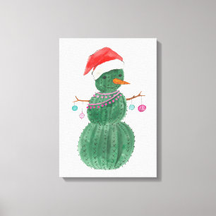A Very Cactus Christmas Snowman Canvas Print