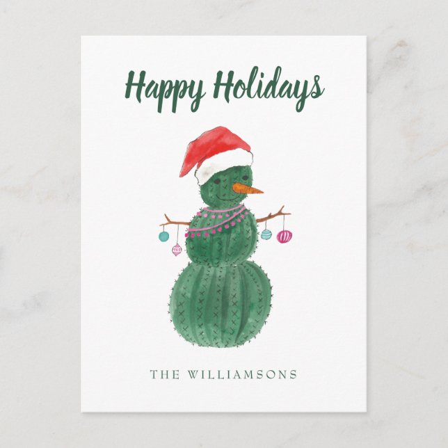A Very Cactus Christmas Snowman Postcard (Front)