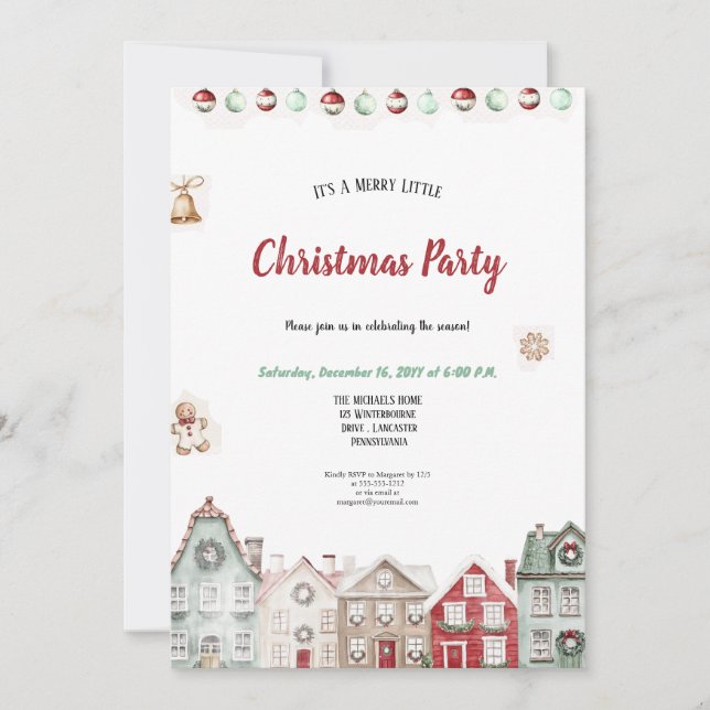 A very cute red and tirqoise christmas party  invitation (Front)