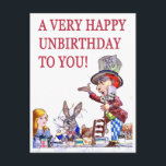 A Very Happy Unbirthday to You Postcard<br><div class="desc">The Mad Hatter Tells Alice,  "A Very Happy Unbirthday to You!" From Alice's Adventures in Wonderland - Great Fun!</div>