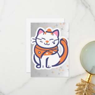 A very happy white and pink tuxedo cat Flat Thank You Card
