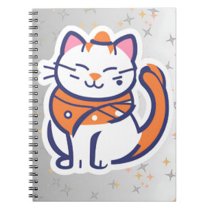 A very happy white and pink tuxedo cat Spiral Phot Notebook