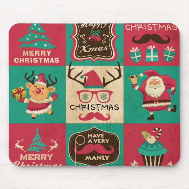 A Very Manly Christmas Collage Mouse Mat (Front)