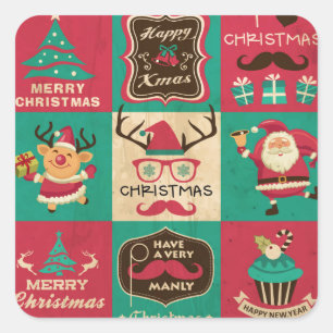 A Very Manly Christmas Moustache Collage Sticker