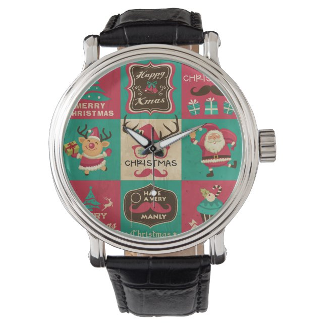 A Very Manly Christmas Moustache Collage Watch (Front)