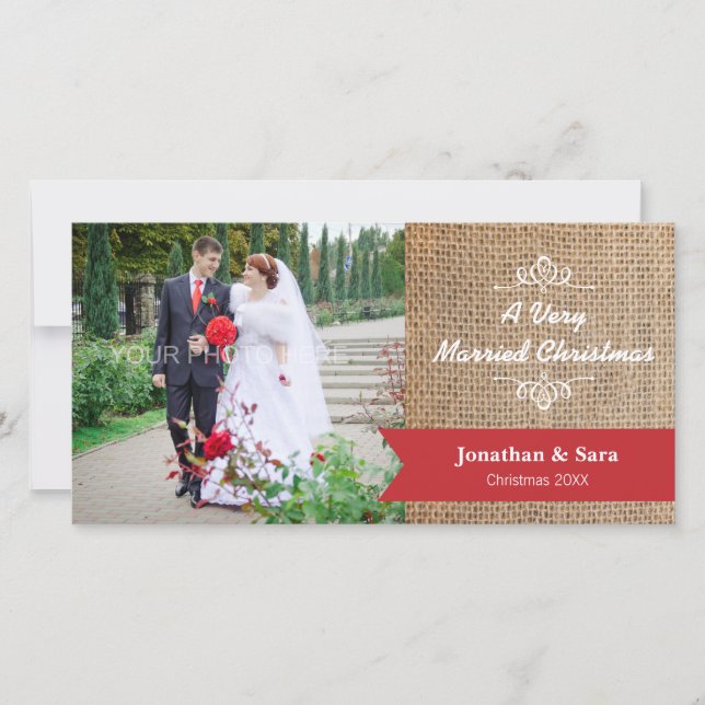 A Very Married Christmas, Burlap Photo Holiday Card (Front)