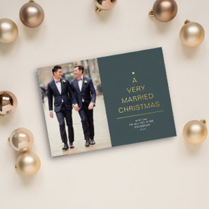 A Very Married Christmas Green Gold Foil Holiday Card