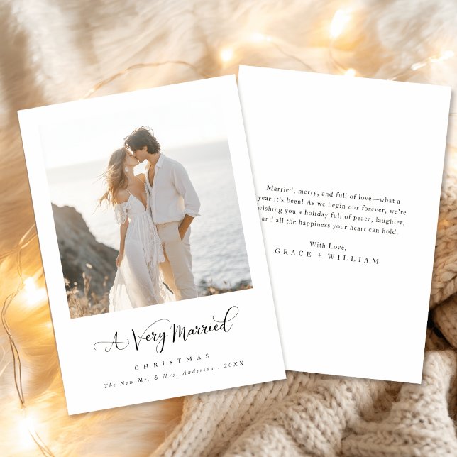 A Very Married Christmas Script Coastal Photo Holiday Card (Creator Uploaded)