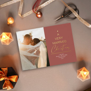 A Very Married Christmas Script Red Gold Foil Holiday Card