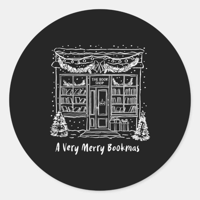 A Very Merry Bookmas Cozy Christmas Bookstore Holi Classic Round Sticker (Front)