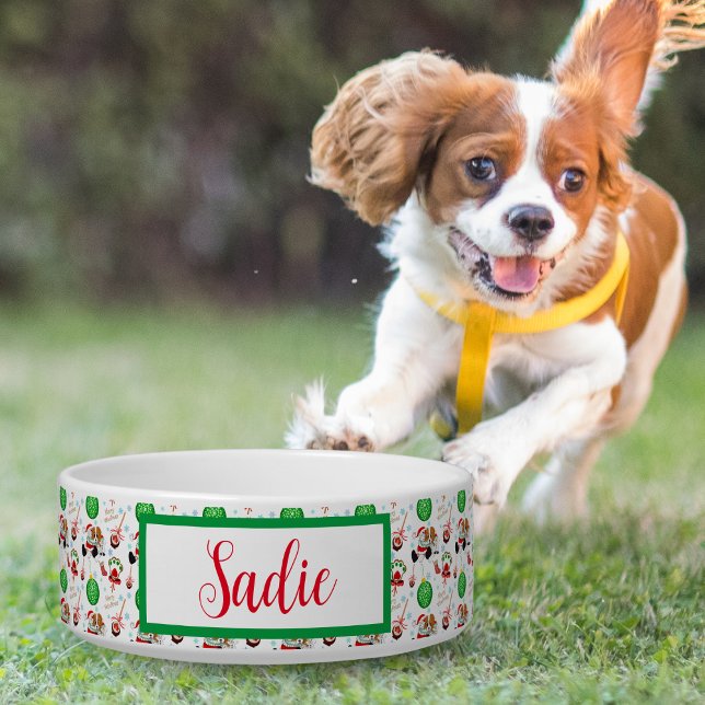 A Very Merry Cavalier King Charles Christmas Dog Bowl (This Christmas whimsical design, perfect to add to the Cavalier home for the holidays!)