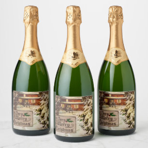 A Very Merry Christmas Classic Traditional Winter  Sparkling Wine Label