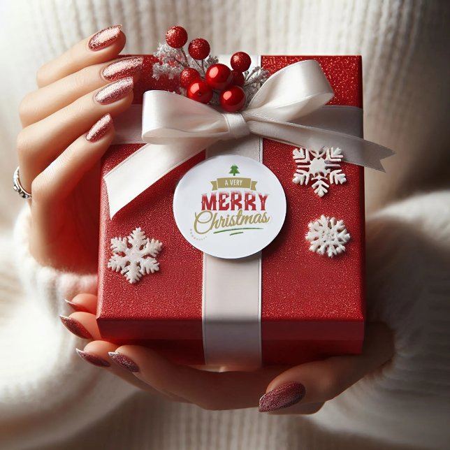 A Very merry christmas Elegant Round Sticker (Creator Uploaded)