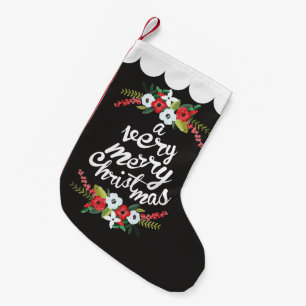 A Very Merry Christmas Floral Black Small Christmas Stocking