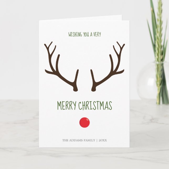 A Very Merry Christmas Minimal Rudolph Reindeer Card (Front)