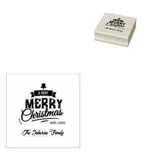 A Very Merry Christmas Modern Holiday Family Name Rubber Stamp