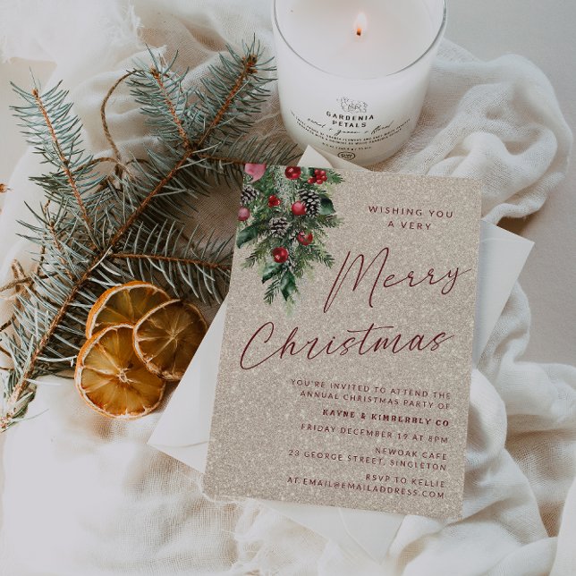 A Very Merry Christmas Party Modern Gold Invitation (Creator Uploaded)