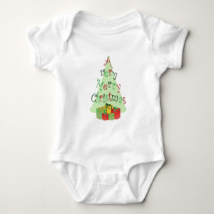 A Very Merry Christmas text with Tree and Presents Baby Bodysuit