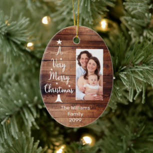 A Very Merry Christmas tree Photo Rustic wood Ceramic Tree Decoration
