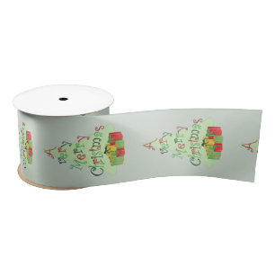 A Very Merry Christmas with Tree and Gifts Satin Ribbon