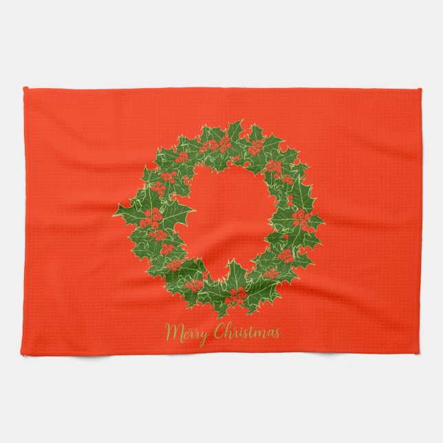 A Very Merry Christmas Wreath   Tea Towel (Horizontal)