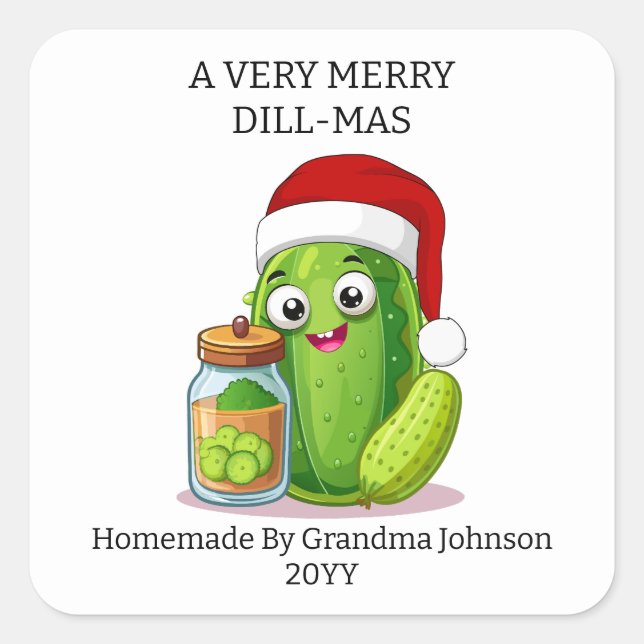 A Very Merry Dill-Mas Christmas Holiday Jar Square Sticker (Front)