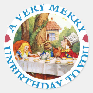 A VERY MERRY UNBIRTHDAY TO YOU CLASSIC ROUND STICKER