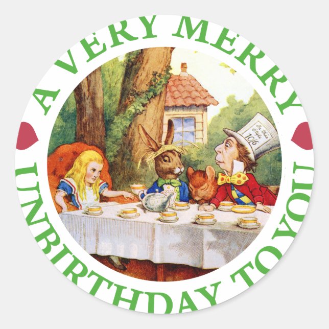 A VERY MERRY UNBIRTHDAY TO YOU! CLASSIC ROUND STICKER (Front)
